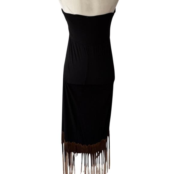 Western Black Brown Ombre Fringe High Low Jersey Skirt Strapless Dress Size XL - Picture 6 of 10